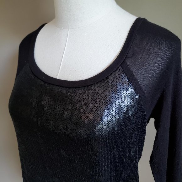 Three Dots sequin front long sleeve sweater. Fun! - Picture 1 of 8